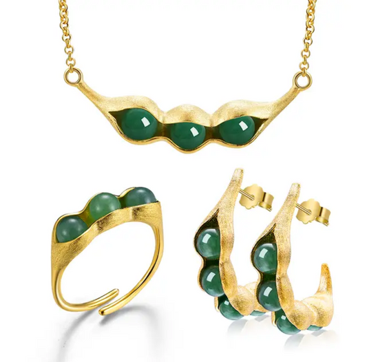 Parure de bijoux "Pois" en argent Sterling et Aventurine